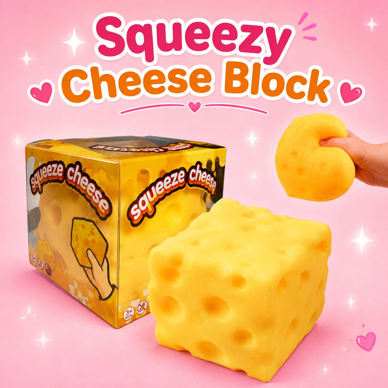 🧀 Squeezy Cheese Block Squishy Toy 🧀